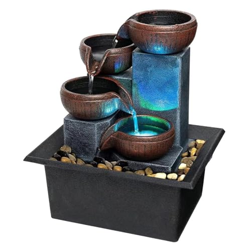 SURPRIZON Zen-Tisch-Wasserfallbrunnen für Meditation, Schreibtisch-Wasserbrunnen mit LED-Licht und natürlichen Flussfelsen für Büro, Zuhause, Schlafzimmer