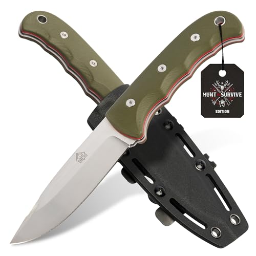 PUMA TEC – Survival D2 Knife – “Hunt to Survive” Edition – Feststehendes Full-Tang-Outdoormesser – D2-Stahl (60 HRC) mit edlem Satin-Finish & G10-Griff – inkl. passender Kydex-Scheide mit Steel-Clips