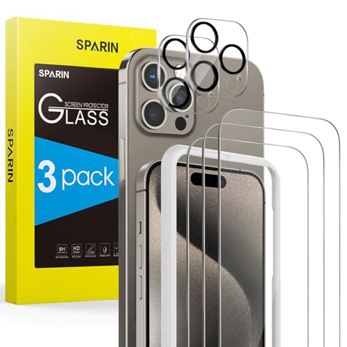 SPARIN Hartglas für iPhone 15 Pro 6,1“, 3 schutzfolie und 2 Kameraschutz