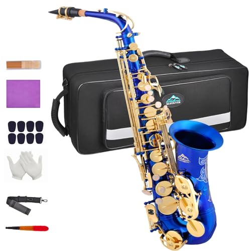 EASTROCK Altsaxophon, Alto Saxophone mit Hartschalenkoffer, Mundstückpolster, Riemen, weiße Handschuhe.Geeignet für Anfänger, Erwachsene, Profi-Künstler (Dark Blue/Golden)