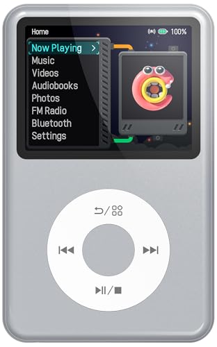 Innioasis Y1 MP3 Player - Zeitlose Klasse: 128 GB, Bluetooth, Video-Player, Hörbücher, FM-Radio und Touch Wheel-Steuerung(Silber)