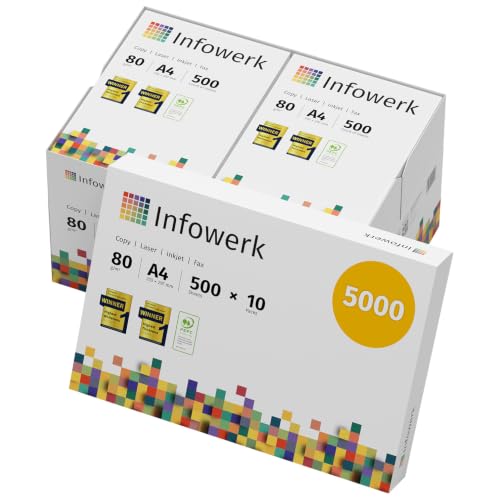 Infowerk Druckerpapier Kopierpapier 5000 Blatt 10 x 500 A4 80g Premium Hochweiß CIE 160 PEFC zertifiziert