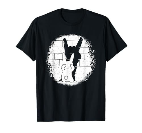 Hasenpuppe Shadow Rock auf Heavy Metal Devil's Horns Music T-Shirt