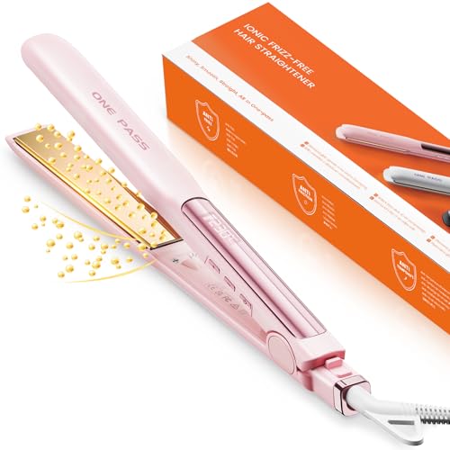 Faszin Lisseur Cheveux avec Plaques en Titane Lisse, Fer a Lisser Négatifs Ions Protect, 20S Chauffe Rapide, Écran LCD, Voltage Universel, Lisseur Boucleur Cheveux 2 en 1（Rose）