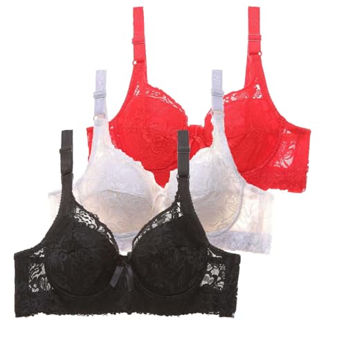 2026 Packung mit 3 Damen-BHs mit Bügel Push-Up BH-Set Damen Bustier Sport-Training Verstellbar für tägliches Fitness, rot, 75B
