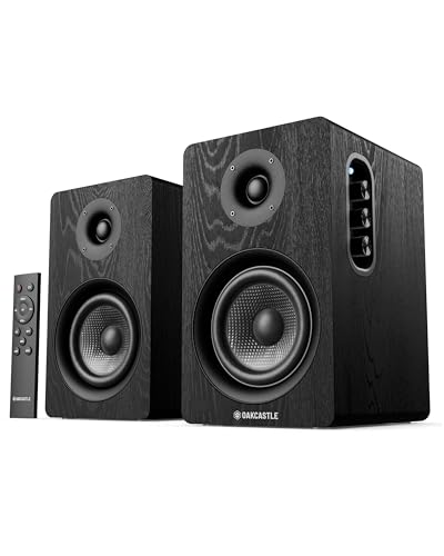 Oakcastle BK100 Lautsprecher Boxen Bluetooth 5.4 | 60W 2.0 Regallautsprecher | HiFi Lautsprecher für Fernseher mit HMDI ARC | Desktop PC-Lautsprecher für Gaming mit Inklusive Fernbedienung (Schwarz)