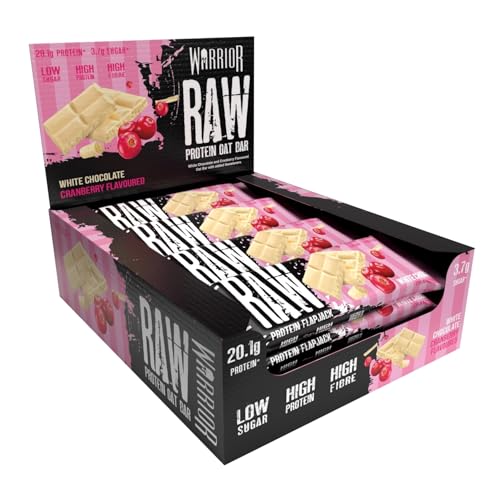 Warrior Raw Proteinriegel 12 x 75 g – Weiße Schokolade 12 Riegel, ballaststoffreich, mit Protein & Hafer, als Snack oder vor dem Training, vegetarisch