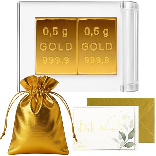 Gold als Geschenk - Goldbarren 2x 0,5g in hochwertiger Kapsel - Geschenk + Echtheitszertifikat Feingold 999.9