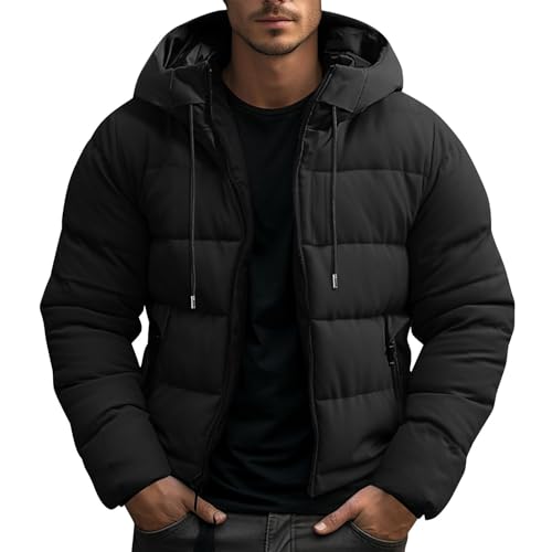 Generisch Winterjacke Herren Winter Outdoorjacke Warme Daunenjacke Leichte Steppjacke Outdoor Softshelljacke Hybrid Jacke Flauschige Pufferjacke Coat für Männer Schwarz S