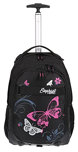 ELEPHANT Trolley Hero Signature Schultrolly Schulrucksack mit Rollen Schultrolley Motiv 12680 (Butterfly Black PINK)