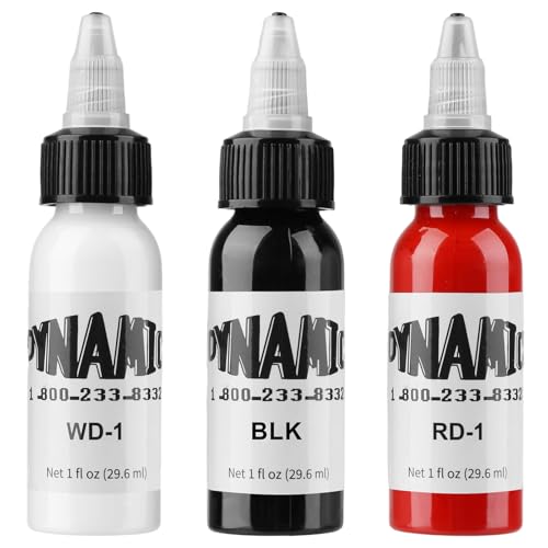 3x Flaschen Tattoo-Tinte 1oz 30ml Weiß Tattoo Ink mit Schwarze und Eleganz Rot Tattoo-Tinte Veganfreundlich Standard Pigment Tattoo-Zubehör zum Färben, Mischen, Linien, Schattieren und Verblenden