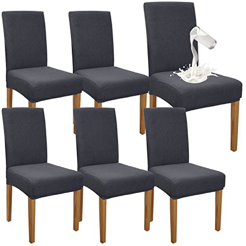 Granbest Premium Wasserdicht Esszimmerstuhl Abdeckungen Satz Von 6, Elastische Hohe Zurück Stuhlhussen Slipcover Für Esszimmer, Abnehmbaren Stuhl Schutz Für Küche, Party, Hotel (6er Set, Grau)