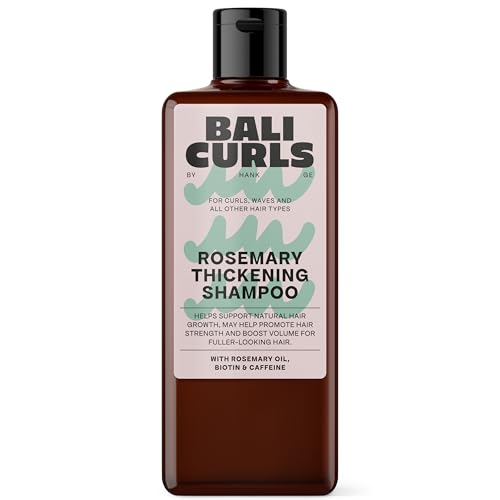 BALI CURLS Rosemary Thickening Shampoo – Stärkend mit Rosmarinöl, Biotin & Koffein – Veganes Volumen Shampoo für feines & dünnes Haar – Curly konform – 200ml