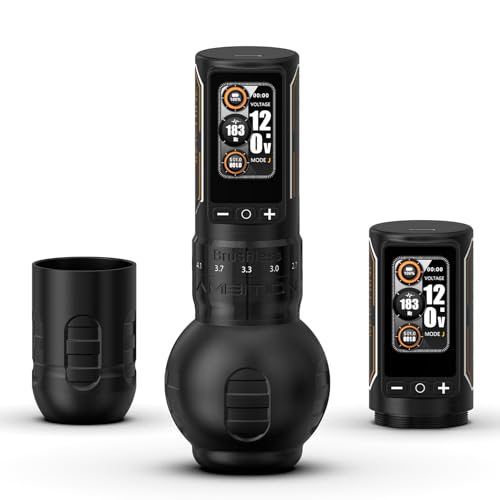 Ambition Rotary Tattoo Maschine Ninja Max 280 Kabellose Tätowiermaschine mit 7 Einstellbaren Hub 2,4–4,5 mm, Dual 2400mAh Akku, 280 g.cm Brushless Motor, 54 & 32 mm Grips