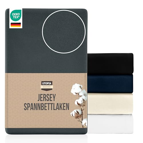 Utopia Bedding Jersey Spannbettlaken, Anthrazit, 90 x 200 cm – 25 cm, Bettlaken Baumwollmischung, Zuschnitte für Dicke Matratzen