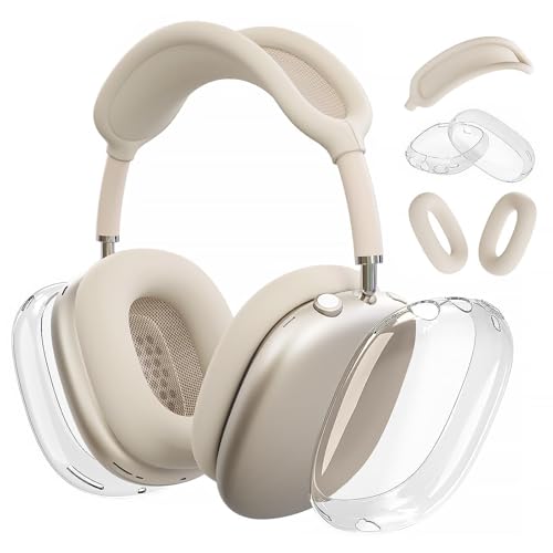 Woyinger Silikon-Schutzhülle für AirPods Max (2024/2020), transparente weiche TPU-Ohrmuschel-Abdeckung, Ohrpolster, Kopfbandabdeckung für AirPods Max (USB-C/Lightning), transparentes Zubehör für Apple