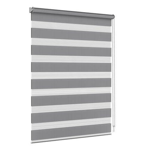 Jalousiescout Doppelrollo Klemmfix ohne Bohren & mit Bohren, 140x150cm Dunkelgrau Rollo Fensterrollo lichtdurchlässig, Sonnenschutzrollo Zebrarollo für Fenster & Türen