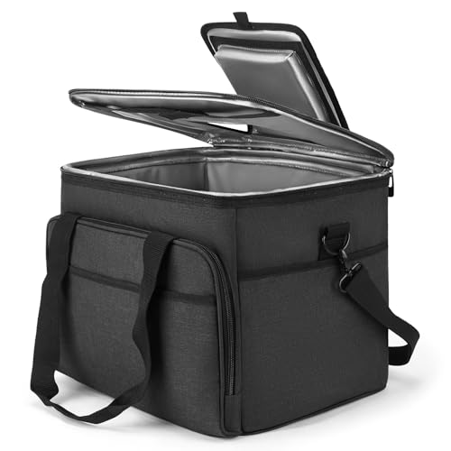 30L Groß Faltbar Isoliert Kühltasche Mit 2 Kühlakkus 24h Kühlung für Arbeit, Auto, Arbeit, Strand, Reise & Picknick Schwarz