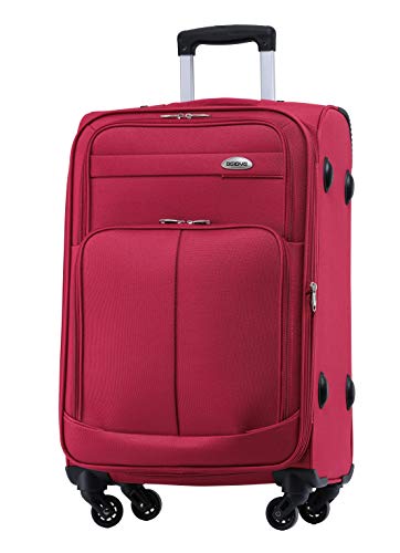 BEIBYE Leichter Stoffkoffer Kofferset Trolley Außentaschen Dehungsfuge mehr Stauraum mit Zahlenschloss (Weinrot, M-Handgepäck-54cm)