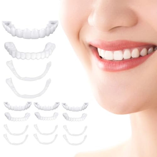 4 Paare Lächeln Zähne Furniere mit 8 Stück Zahnkleber, Komfort Kosmetische Veneers Zähne Oben und Unten für Männer Frauen, Sofortige Zahnaufhellung & Schlechte Zähne Abdecken