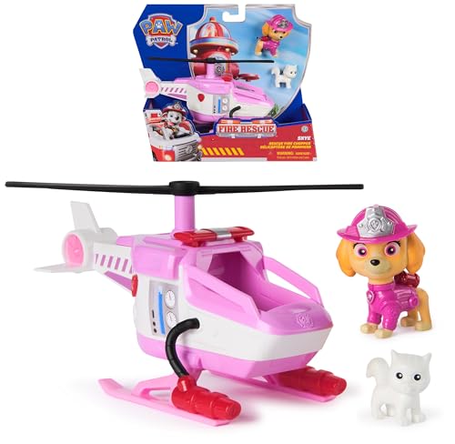PAW PATROL – Fire Rescue Skyes Rettungshubschrauber mit Rettungsklaue und Skye Figur, Spielzeug für Kinder ab 3 Jahren