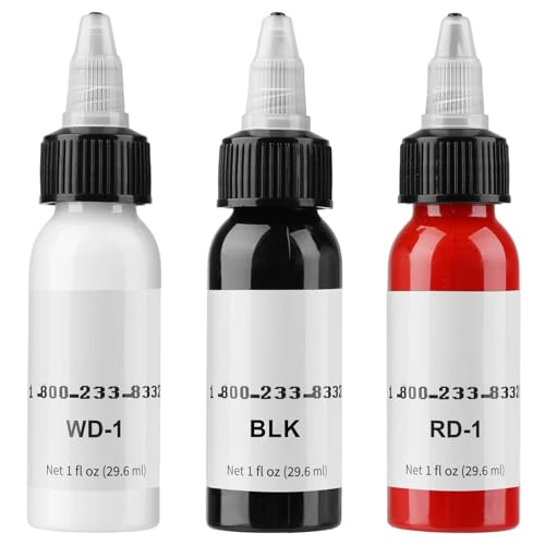 Flaschen Tattoo-Tinte 1oz 30ml Schwarze Tattoo Ink mit Eleganz Rot Tattoo-Tinte Veganfreundlich Standard Pigment Tattoo-Zubehör zum Färben, Mischen (Weiß mit Schwarze und Rot)