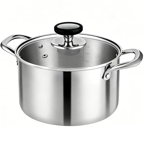Estmoon Kochtopf 20 cm 3,6L, Edelstahltopf mit Glasdeckel, für alle Herdarten geeignet, auch Induktion, Messskala innen und Spülmaschinengeeignet