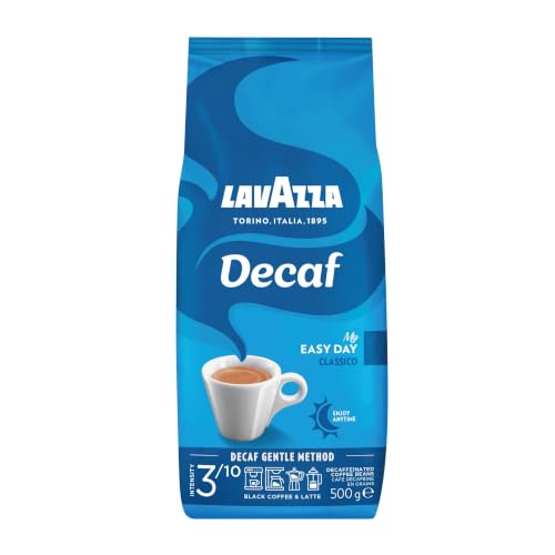 Lavazza, Decaf „My Easy Day“, Entkoffeinierte Kaffeebohnen, Ideal für schwarzen Kaffee & Latte, mit Aromanoten von Honig, Arabica und Robusta, Intensität 3/10, Mittlerer Röstgrad, 500 g