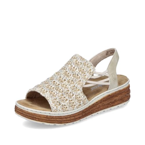 Rieker Damen Klassische Sandalen 62741-60 Weite Breit Pull-on Synthetik beige-Silber/Cliff / 60 40 EU