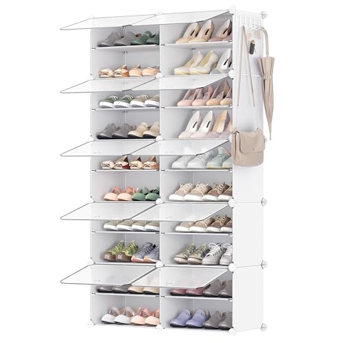 SONGMICS Schuhregal, Schuhschrank, für Garderobe und Eingangsbereich, anpassbar, 10 Fächer, für bis zu 40 Paar Schuhe, wolkenweiß-transparent LPC035W01