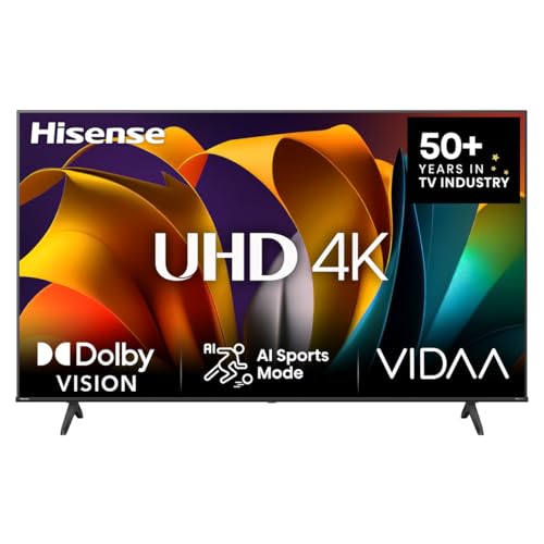 Hisense 55E6NT 139cm (55 Zoll) Fernseher, 4K UHD Smart TV, Precision Colour, HDR, Dolby Vision, 60Hz, Triple Tuner DVB-C/S/S2/T/T2, WiFi, HDMI 2.1, Bluetooth, Alexa Built-in, Schwarz, [2024]