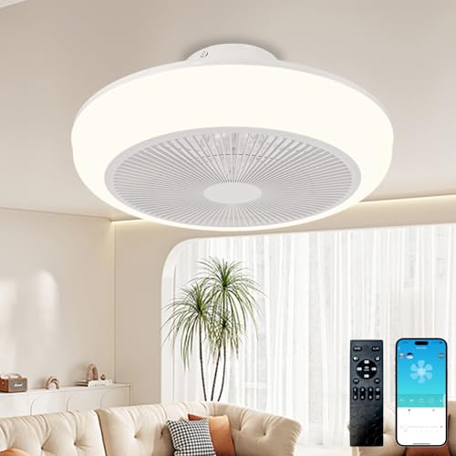 WUTGHUI Deckenventilator mit Beleuchtung und Fernbedienung, 50 cm, flaches Design, 6 Geschwindigkeitsstufen & 4 Lichtmodi, dimmbar (3000–6000 K), für Schlaf- und Wohnzimmer (Weiß)