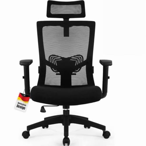 Daccormax Bürostuhl Ergonomisch, Schreibtischstuhl mit Verstellbarer Kopfstütze, Armlehnen, Lendenwirbelstütze, Drehstuhl Wippfunktion bis 135°, Chefsessel aus Mesh,Rückenschonend, Bürostuhl 150kg
