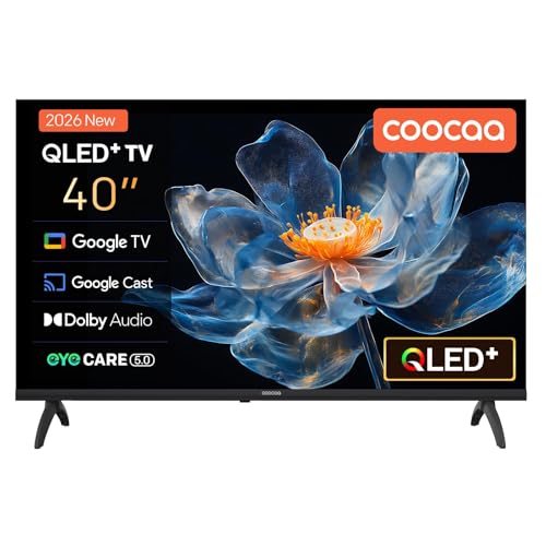 coocaa QLED Smart TV 40 Zoll, 100cm, QLED FHD Fernseher kompatibel mit Google TV, HDR 10, Dolby Audio, Bluetooth 5.1, EyeCare, Google Cast, Triple Tuner DVB-T/-T2/-C/-S/-S2 CI+, 40CGQG40Z, 2026 Model