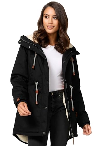 Navahoo Damen Winterjacke mit Teddyfell Winter Jacke warm gefüttert B991 [B991-Ireliaa-Schwarz-Gr.L]