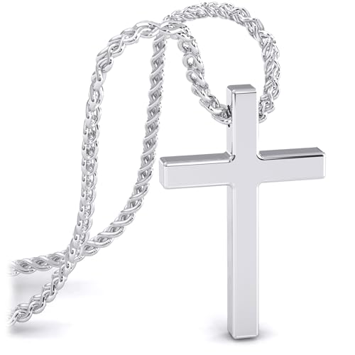 SERASAR Halskette Kreuz Herren Kette mit Anhänger - 50cm Silber Schmuck Männer Geschenk Idee für Jesus