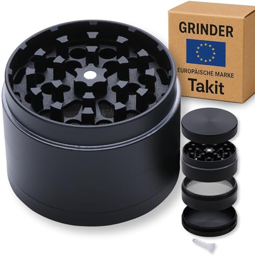 Grinder - Gewürzmühle - 4-teilig mit 3 Kammern, Filter und Mini-Spatel - 55x40mm