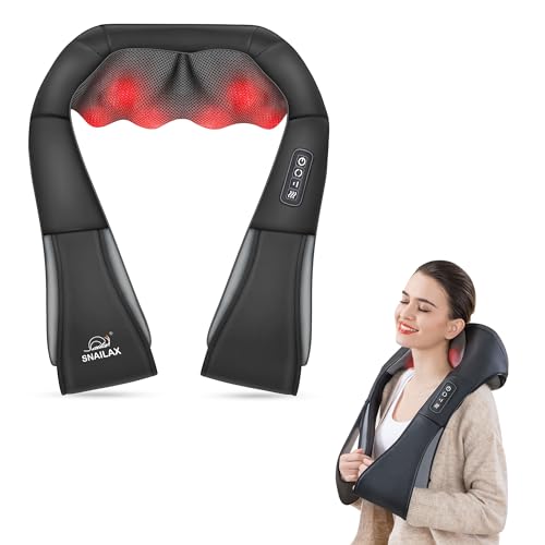 Snailax Schulter Nacken Rücken Massagegerät, Shiatsu Nackenmassagegerät mit Wärme, Rückenmassagegerät,Elektrisch 4D-Rotation Massagegerät zu Hause Büro, Geschenke für Männer, Frauen