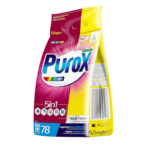 PUROX COLOR Waschpulver im Foliensack (78 Waschladungen) – Waschmittel für farbige Textilien, entfernt Flecken, umweltfreundlich, schutz vor Kalkablagerungen, 5,5 kg