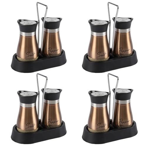 HZPZPP Salz- und Pfefferstreuer Set – 8 Stück Salzstreuer aus Glas mit Edelstahl-Deckel und Halter für Gastronomie, Restaurant, Buffet, Feiern und Esstisch (Gold)