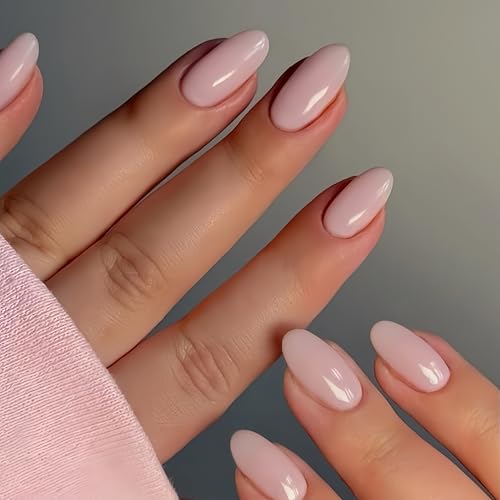 KQueenest Alt Rosa Press On Nails Kurz, Acryl Nägel zum Aufkleben Kurz Runde, Einfarbig Fake Nails Mandel Fingernägel zum aufkleben, Glänzende Gel Kunstnägel für Frauen Alltagstauglich 24 Stück