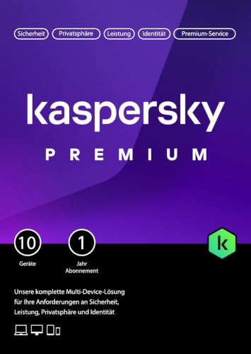 Kaspersky Premium Total Security 2026 | 10 Geräte | 1 Jahr | Anti-Phishing und Firewall | Unbegrenzter VPN | Passwort-Manager | Kindersicherung | 24/7 Unterstützung | PC/Mac/Mobile | Code per Post