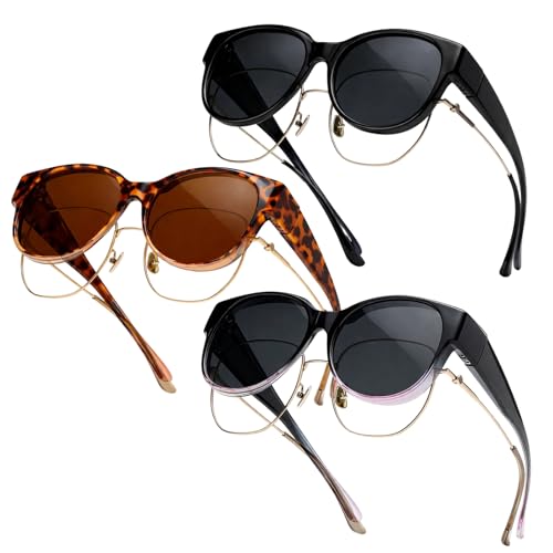 JrnSvp Überzieh Sonnenbrille 3 Stück, sunglasses Herren und Damen, Blendfreie Sonnenbrille Über Normale Brille, Quadratische Clip-On Sonnen brille mit UV-Schutz für Autofahren und Outdoor Aktivitäten