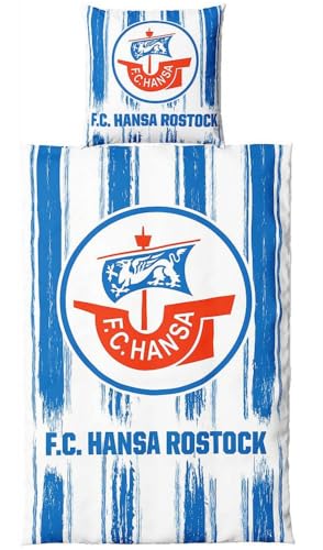 F.C. Hansa Rostock Bettwäsche - Streifen - 2-teilig 135 x 200 cm im Jutebeutel FCH