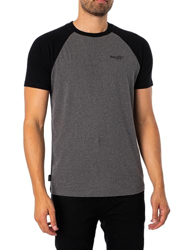 Superdry Herren Essential Logo Baseball T-Shirt, Mehrfarbig (Rich Charcoal Marl/Black), L