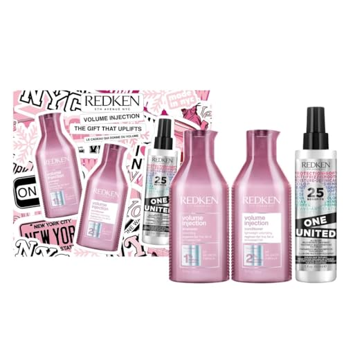 Redken Volume Injection Weihnachtsset, Geschenkset mit Volume Injection Shampoo, Conditioner und One United Multi-Benefit-Spray für feines Haar, Für sofortiges Volumen, Kraft, Feuchtigkeit und Glanz