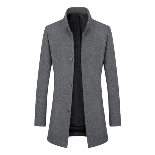 Allthemen Wintermantel Herren Wollmantel Lang Slim Fit Herrenmantel mit Stehkragen Business Coat für Winter Grau L
