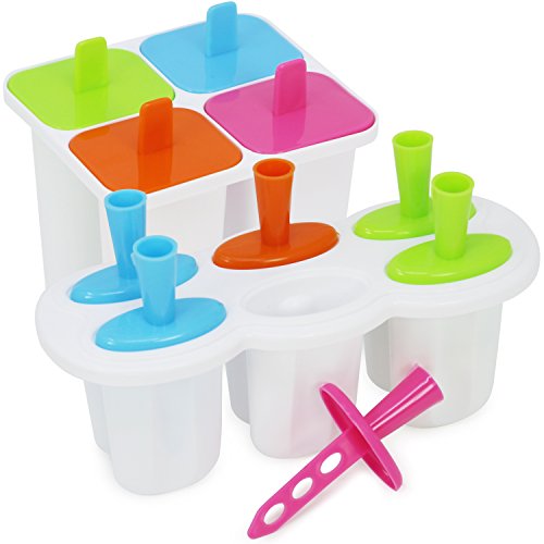 com-four® 2x Eisform für 10 Portionen Speiseeis am Stiel - Wassereis Formen in 2 Designs - Eisförmchen für Stieleis - Eis am Stiel Bereiter (10x Eisform 45ml + 50ml)