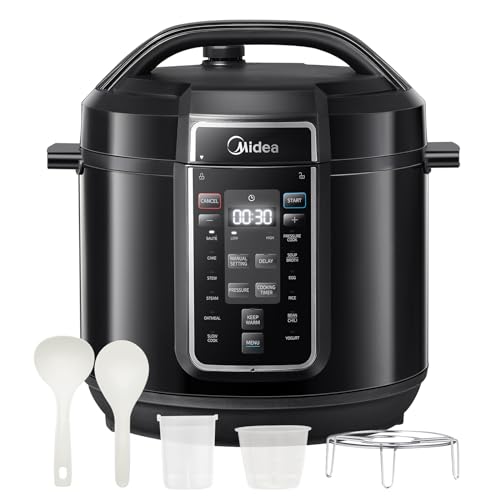 Midea Elektrischer Schnellkochtopf 9-in-1, 8L Multikocher 12 Voreinstellungen Instant, Joghurtbereiter, Reiskocher, Slow Cooker, Sous Vide, Dampfgarer, Nudelkocher, Edelstahl Innentopf, Schwarz