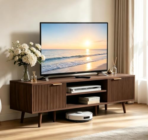TV Schrank 140 cm lang, TV Lowboard-2 Cabinets et 2 Espaces Ouverts , Braun